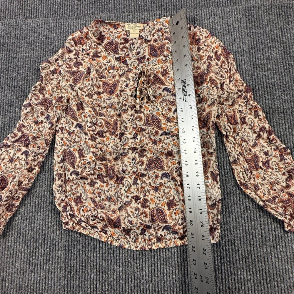 Lucky Brand Womens Size X-Small Paisley Floral Boho Peasant Blouse Orange Purple - Picture 4 of 10